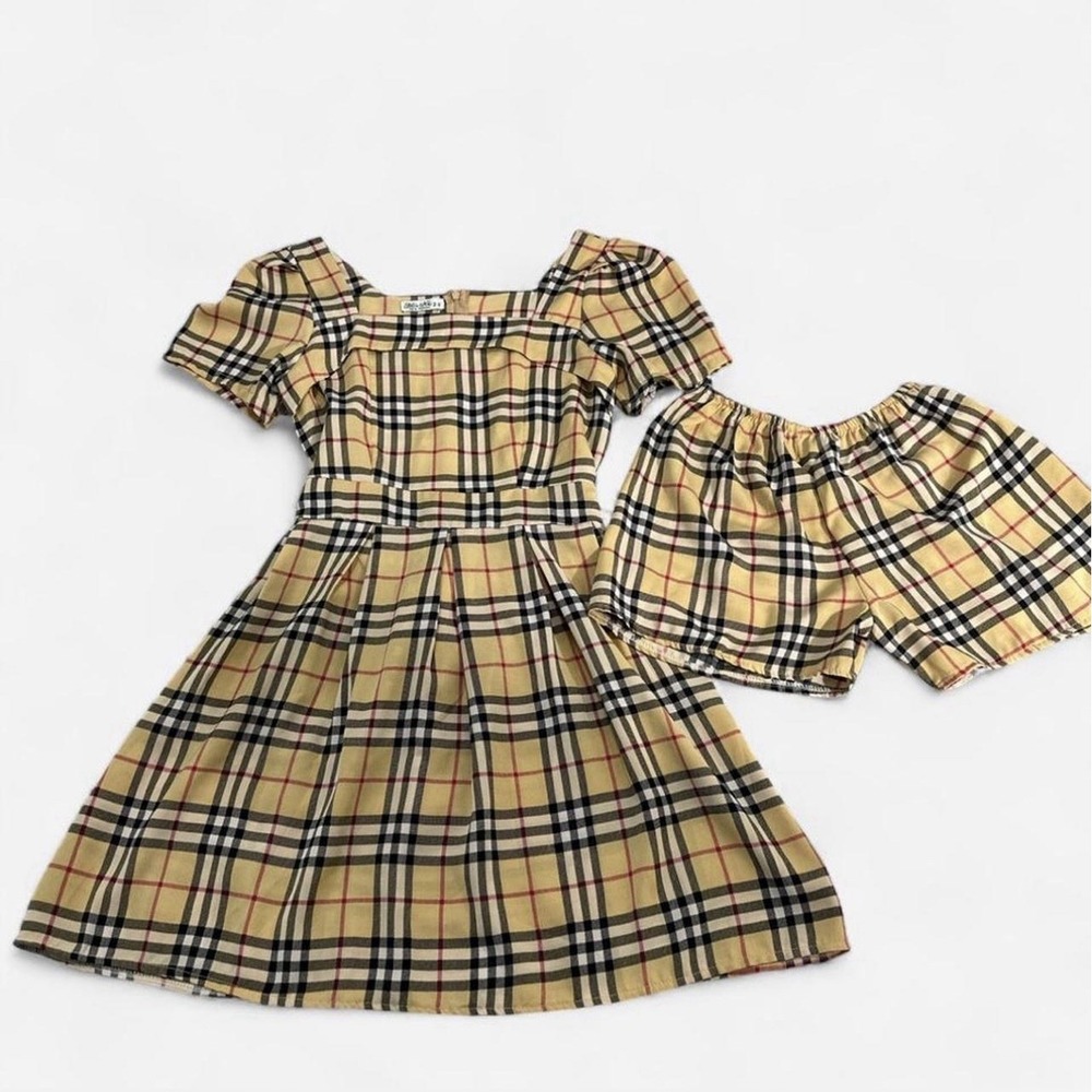 Preppy Beige Plaid Dress & Shorts Co-ord Set • Y2K Dark Academia
